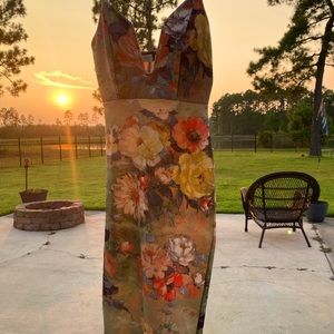 Floral Deep V Midi Dress